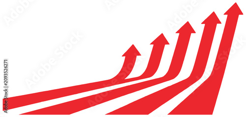 Business Arrow Vector Icons Featuring Five Slanted Upward Arrows Representing Growth, Success, Progress, Trend, and Corporate Development Concepts.