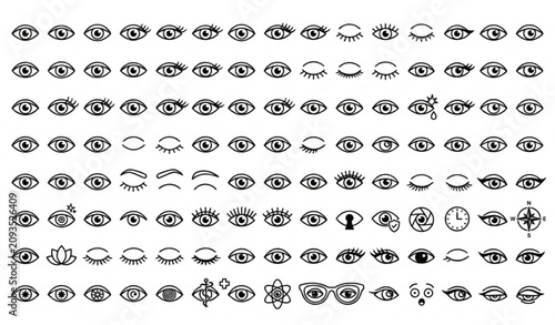 Foto Elegant eye outline and eyelash icon set line vector isolated on white