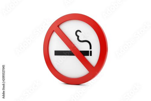 Realistic No Smoking Symbol with Bold Red Prohibition Circle from Elevated Angle