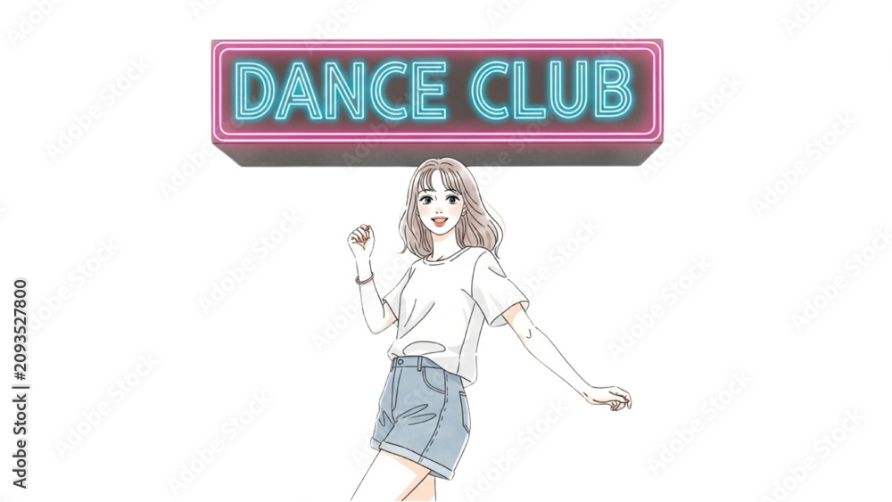 Naklejka premium A 2D Vector Illustration of a young woman dancing at a vibrant dance club