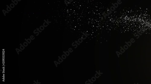 Elegant magic glitter particle trail overlay on black background, perfect for transitions, overlays, or cinematic video effects, glowing white light sparks and particles flare, 4k looped animation