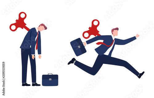 Fotografi Business concept vector illustration of a businessman running after his winder released