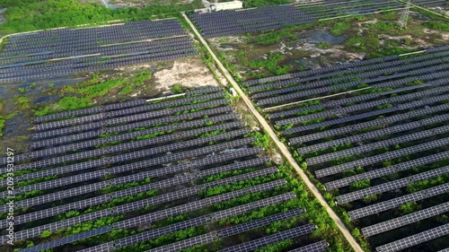 Aerial view of solar panels generating renewable energy