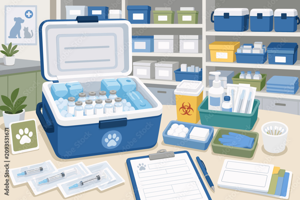 Fototapeta premium Pet vaccination cooler setup Editorial Background