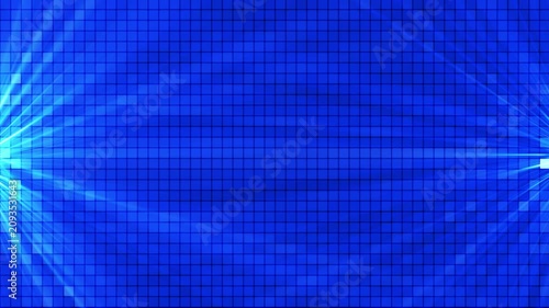 An abstract animated blue background with bright rays of light against a perfect square grid. This animation is suitable for technology projects, presentations, promotional materials, and creative