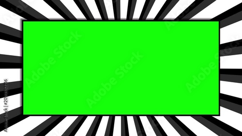Black and White Rotating Sunburst Background with Green Screen Frame. Classic Black and White Animated Overlay