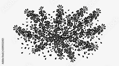 Принти на полотні Abstract black and white floral branch illustration.