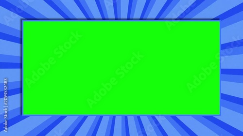 Vintage Blue Animated Sunburst with Green Screen Center. Dynamic Chroma Key Border in 4K