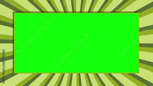 Classic Green Rotating Sunburst Background with Chroma Key Display Frame. Retro Animated Overlay in 4K