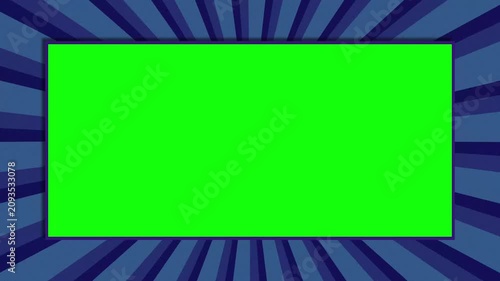 Vintage Navy Sunburst Motion Background with Green Screen Center. Animated Retro Chroma Key Frame