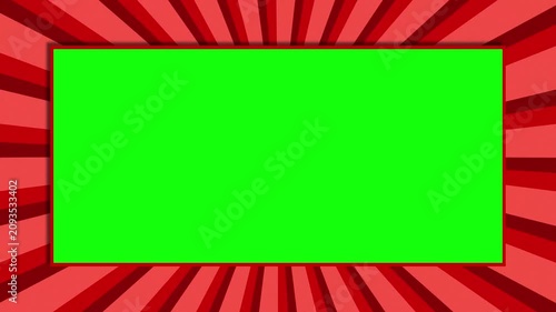 Retro Red Rotating Sunburst Background with Green Screen Frame. Dynamic Chroma Key Border Animation