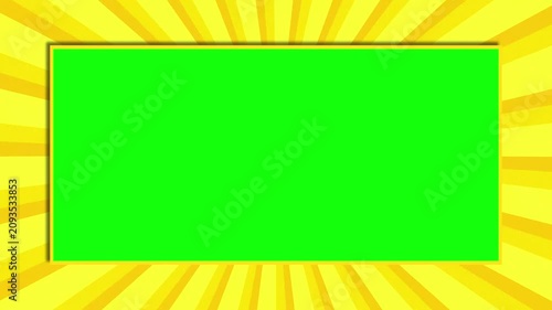 Retro Yellow Rotating Sunburst with Green Screen Center. Animated Chroma Key Frame for 4K Video Editing