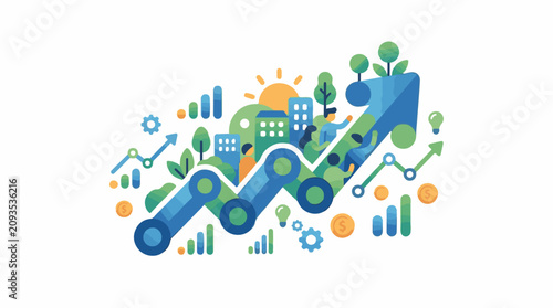 Colorful infographic with upward trends city and people