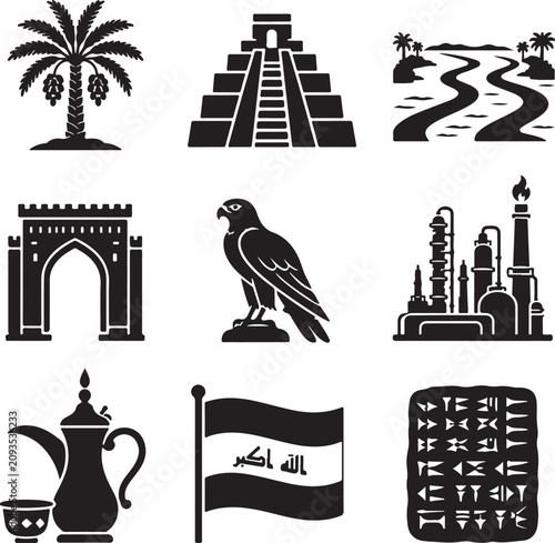 Foto Iraq cultural icons set