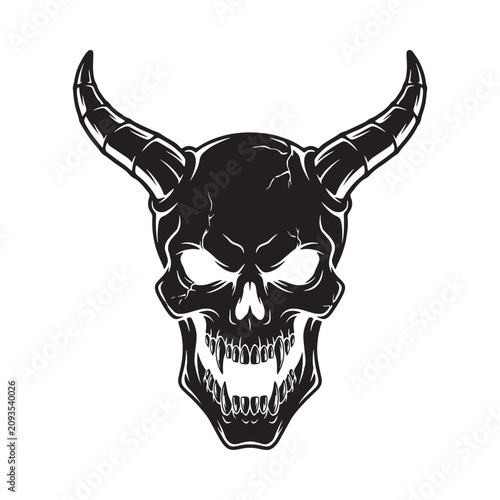 Konstfotografi Skull with horns silhouette black and white graphic illustration