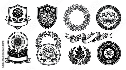 Floral Emblems and Decorative Botanical Seals Set