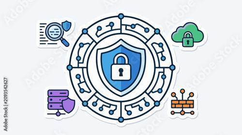 Cyber security shield with network connections and icons