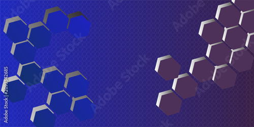 Konstfotografi Hexagon geometry shapes in nano texture, abstract background, 3D illustration re