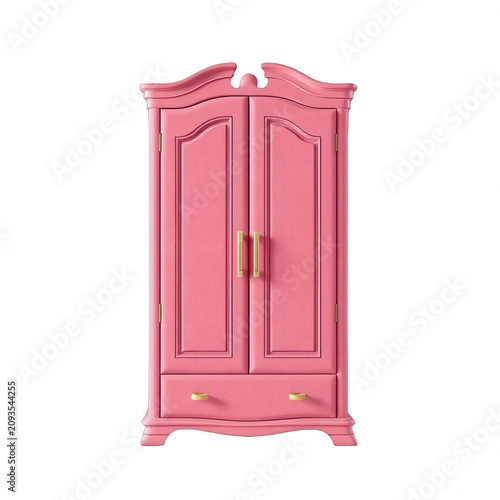 Elegant Pink Vintage Wardrobe Isolated on Black