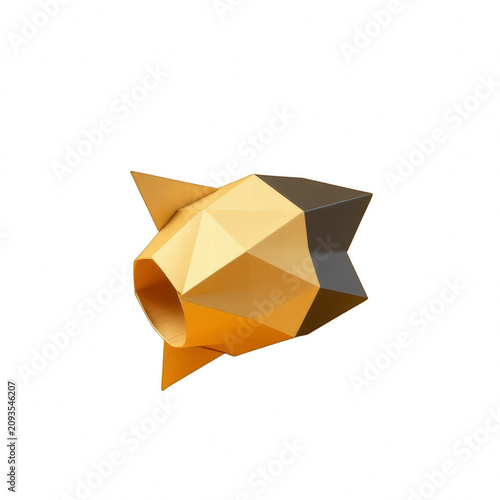 Abstract golden geometric low poly shape isolated on black