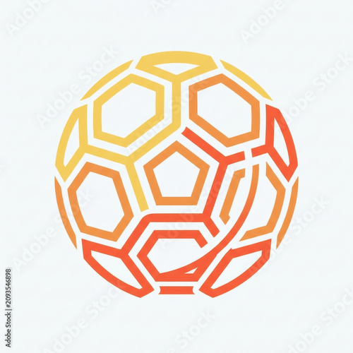 Abstract Yellow and Orange Gradient Linear Geometric Soccer Ball Vector Emblem