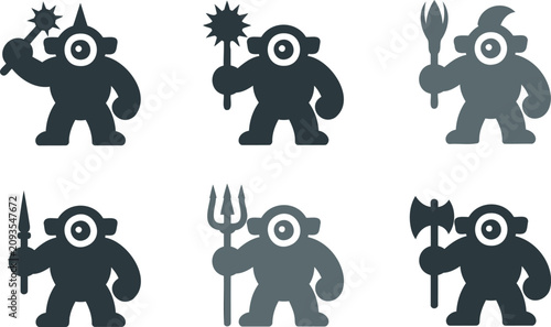 Bild auf Leinwand Monsters holding weapons in different poses and colors on white background  vari