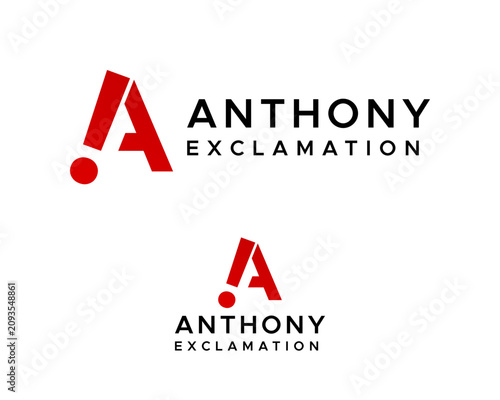 Logo design featuring the letter A as a monogram and an exclamation mark.

