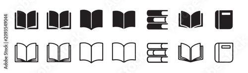 Fotografi Comprehensive book icon set featuring open manuals stacked textbooks and closed notebook symbols