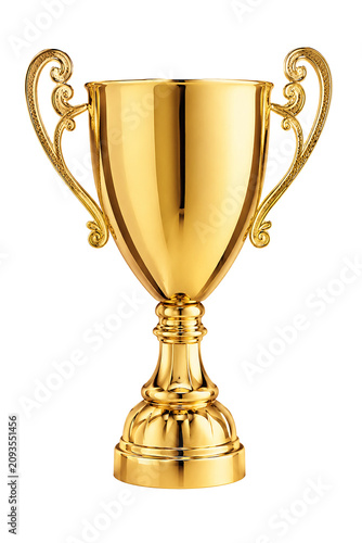 Golden trophy cup champion winner award isolated on transparent background
