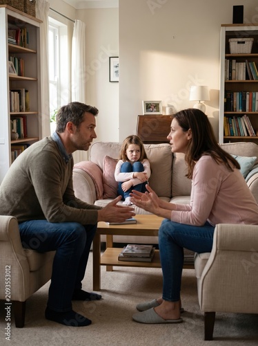 Serious Family Discussion in Cozy Living Room Setting