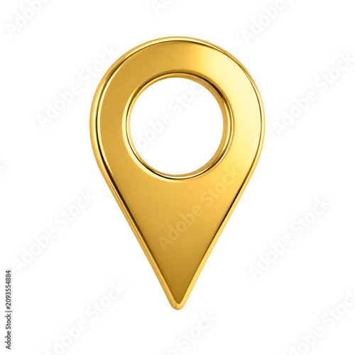 Gold location pin, isolated map pointer gps navigation icon png