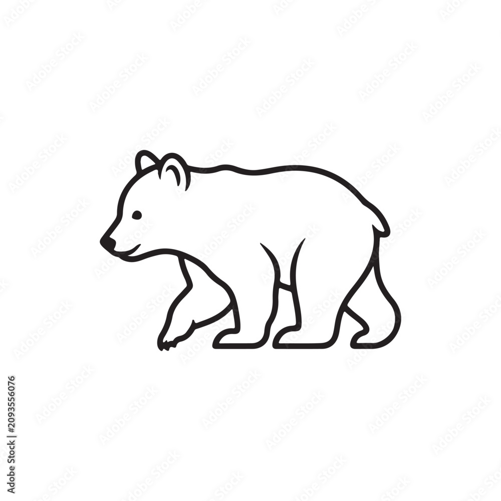 Fototapeta premium Cute walking bear cub line art illustration with wildlife predator creature illustration minimalist