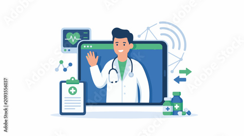 Digital doctor consultation with medical icons and data visualization (1)