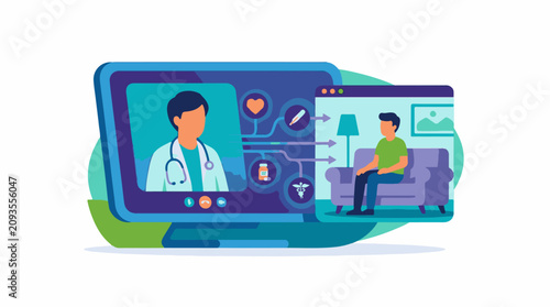 Digital doctor consults patient remotely via a computer screen