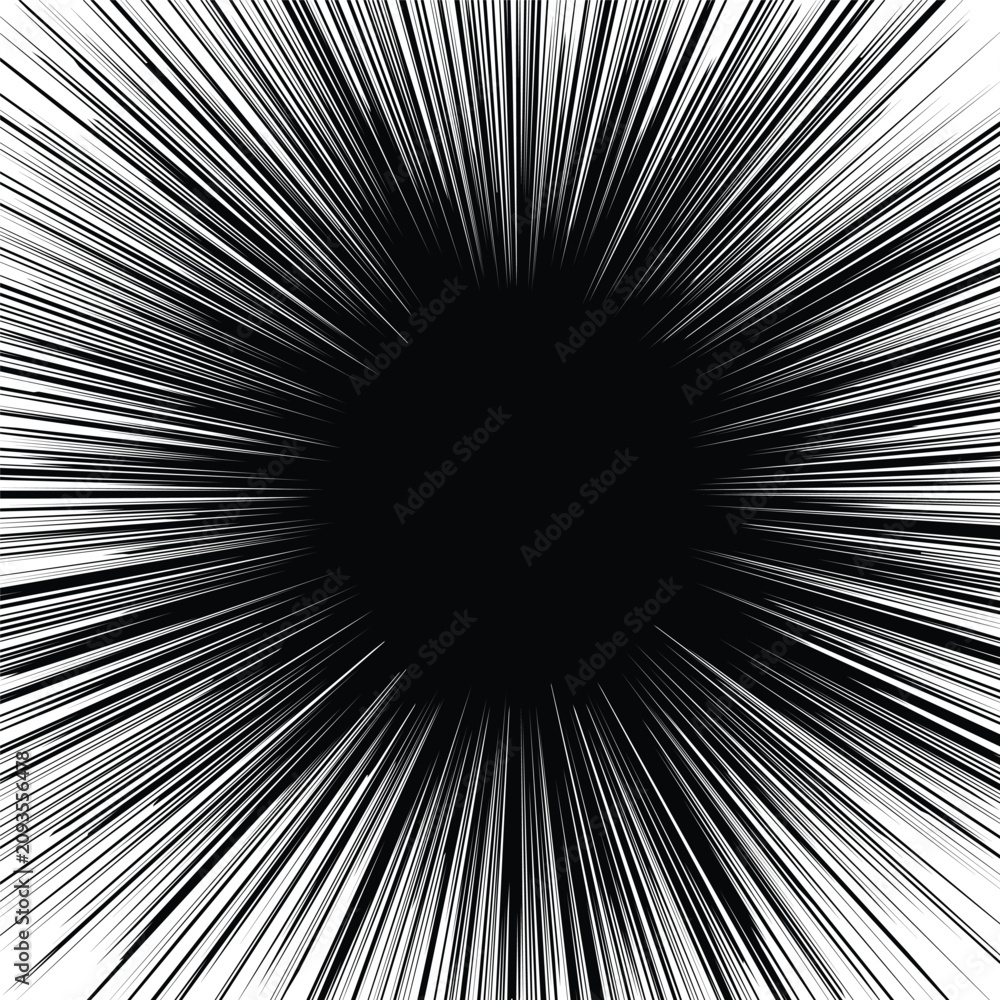 Fototapeta premium Black and white comic book style speed lines radiating from a central point
