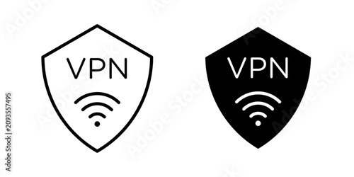 VPN Shield Icon for protected VPN connection secure online privacy and encrypted network access use in UI UX websites apps and systems Vector illustration with stroke and fill on a white background.