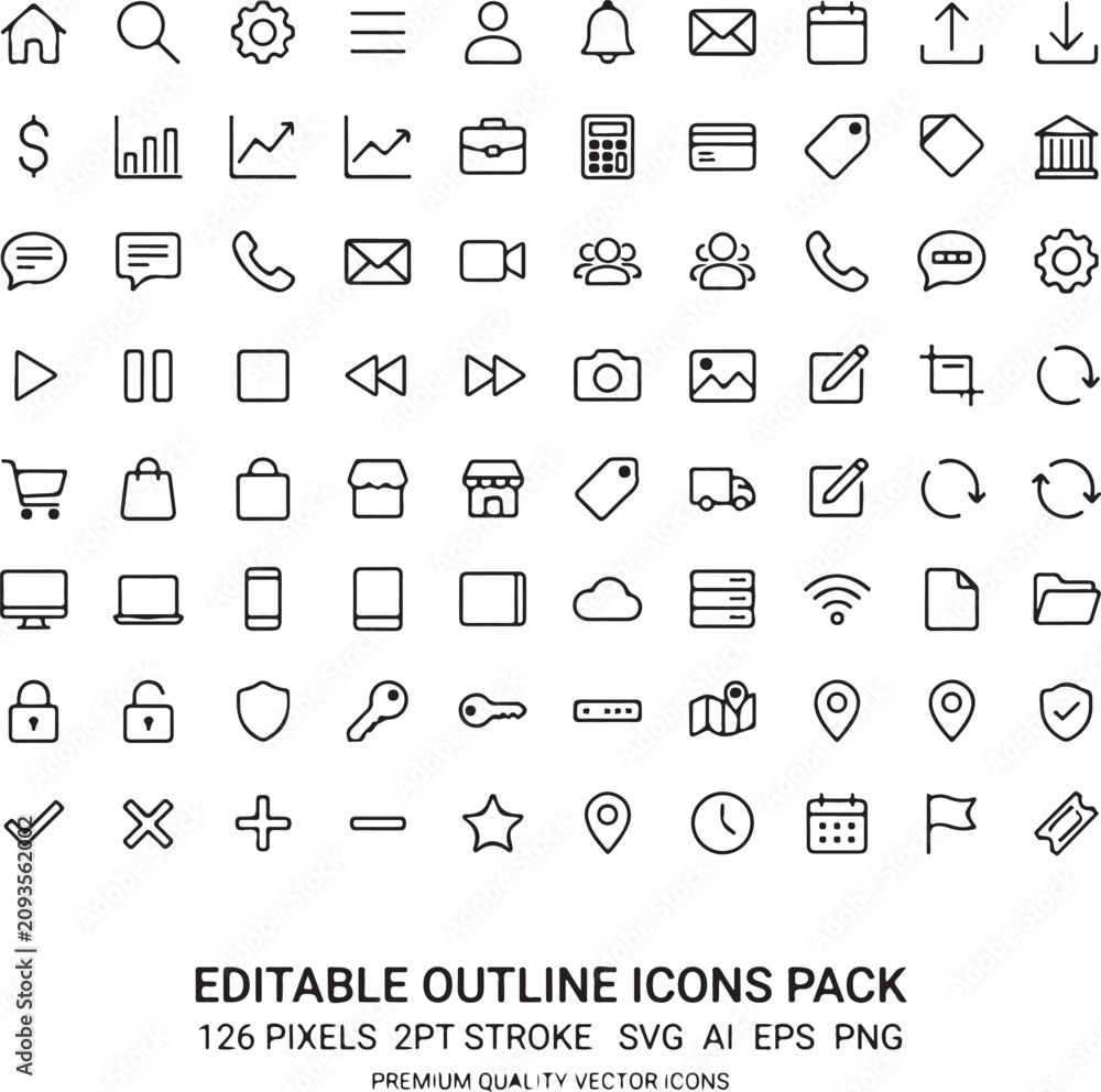 Fototapeta premium Collection of business and communication icons. Modern outline icons set. Professional digital symbols.