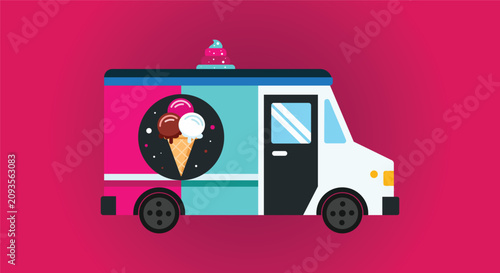 Ice cream truck van icon illustration with business colorful illustration