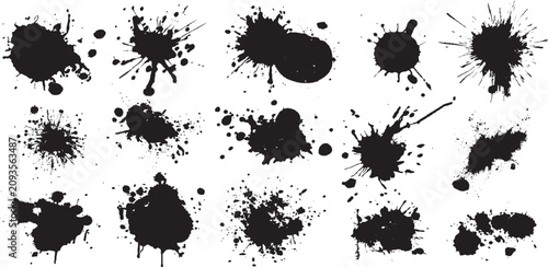 Cuadro en lienzo Set of splashes, blots inked splatter dirt stain splattered spray splash with drops blots isolated