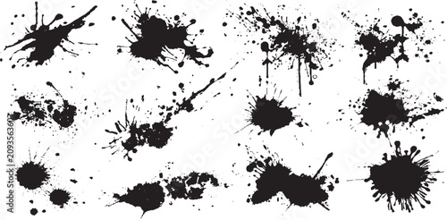 Photography Set of splashes, blots inked splatter dirt stain splattered spray splash with drops blots isolated