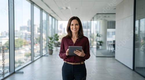 Businesswoman holding a digital tablet at her workplace