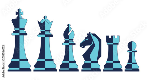 Tableau sur toile Chess pieces in a row stylized vector illustration with a teal and dark blue col