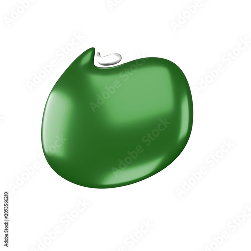 Glossy Green Empty Shape Isolated on White Background with Smooth Liquid Splash, 3D Abstract Color Drop and Premium Design Element