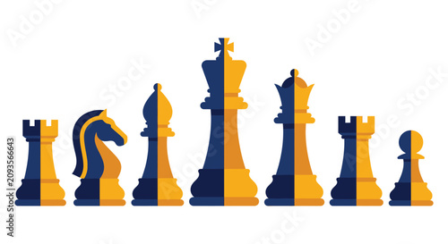 Photos Chess Pieces Arrangement A Flat Vector Illustration With Alternating Blue And Ye