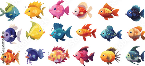 Photography set of colorful fish