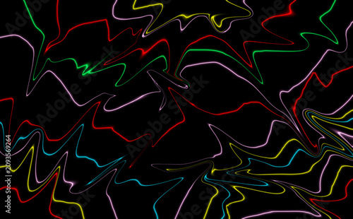 Vibrant multicolored neon light trails on black background for tech designs