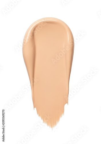 A smooth, creamy swatch of light beige cosmetic foundation makeup photographed on a clean, bright white background for beauty concepts, liquid, smear, pigment