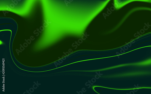 Vibrant green neon light waves on dark background abstract