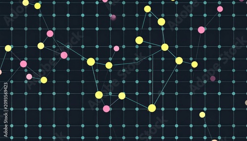 Abstract data visualization grid with colorful dots.