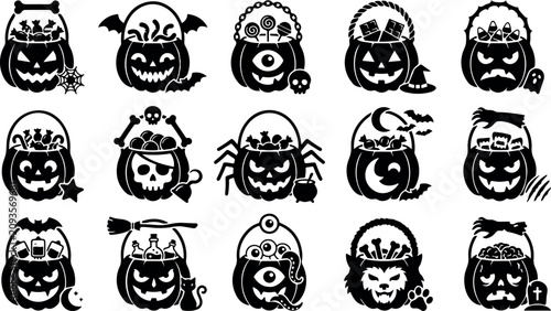 Fotografía Halloween candy trick treat silhouette bundle set collection on white background